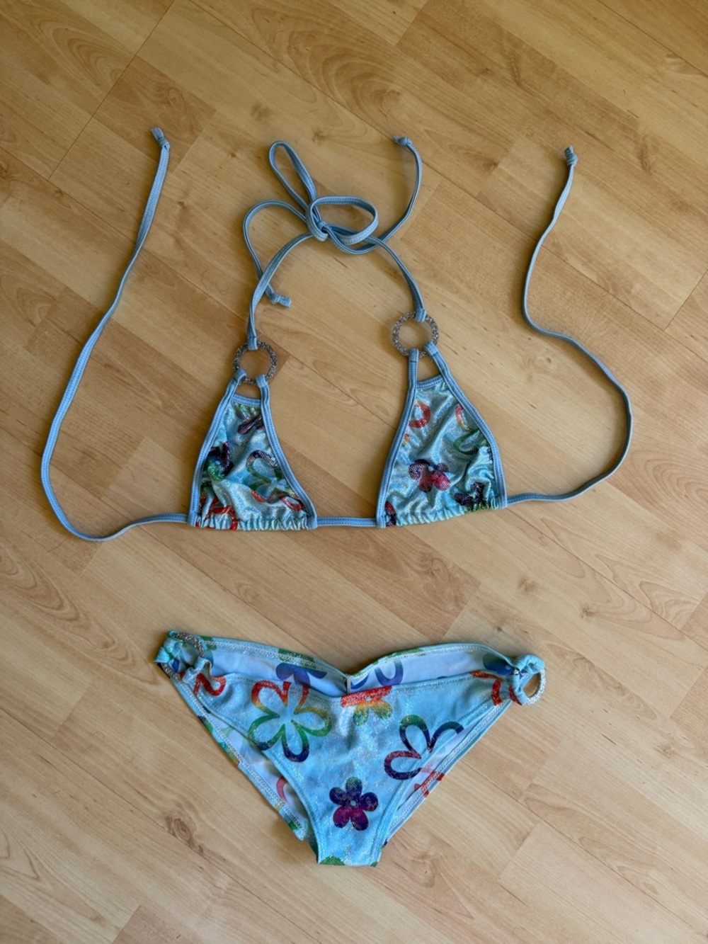 Baby Blue Sparkling Bikini Top & Bottom Set